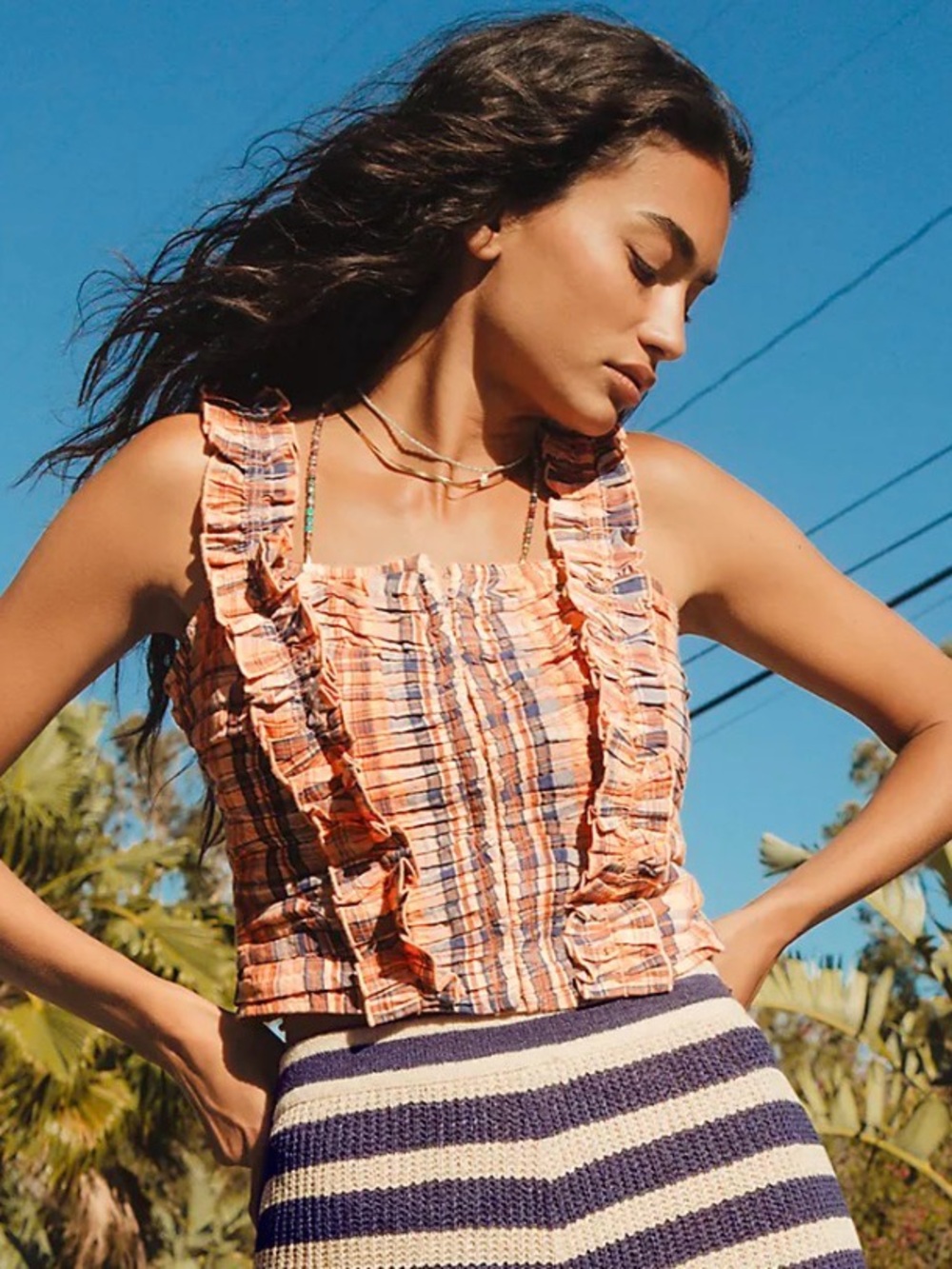 NWT Verb by Pallavi Singhee Anthropologie Cotton Ruffle Plaid Gingham Top medium